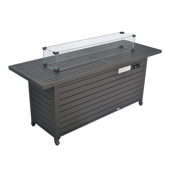 57" Aluminum Fire Table with Glass Wind Guard, Cover and Table Lid, Bronze - CozeeFlames.com